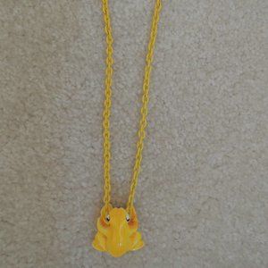 Necklace Hand Painted Yellow Frog Pendant on Yellow Chain Vtg 1960s - Jewel Box